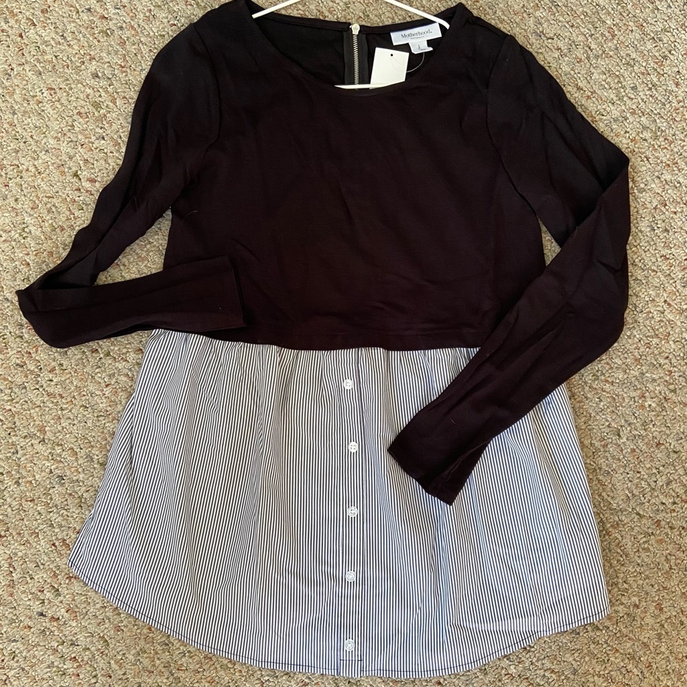Motherhood Maternity Black and White Striped Top